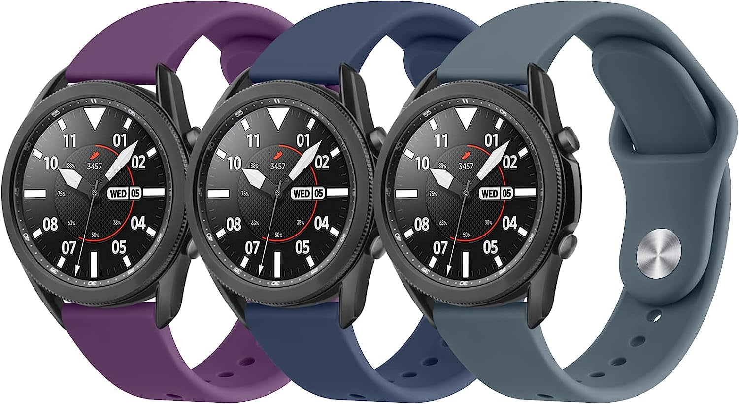 3 PACK Bands Compatible with Samsung Galaxy Watch 3 Bands 45Mm, Galaxy Watch 46Mm Band, 22Mm Adjustable Soft Silicone Sport Strap Replacement Band for Galaxy Watch 3 45Mm Women Men  Wanme Purple+Navy Blue+Blue Gray  