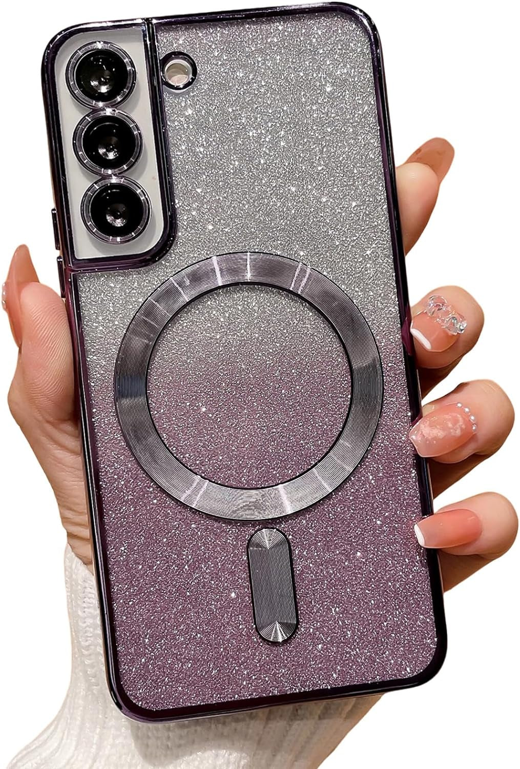 Aowner for Samsung Galaxy S21 Ultra Magnetic Case Compatible with Magsafe, Full Protection Square Glitter Clear Phone Case for Women Girls Cute Soft Shockproof Bumper Protective Cover Case 6.8"-Gold  aowner Purple Samsung Galaxy S22 Plus - 6.6" 