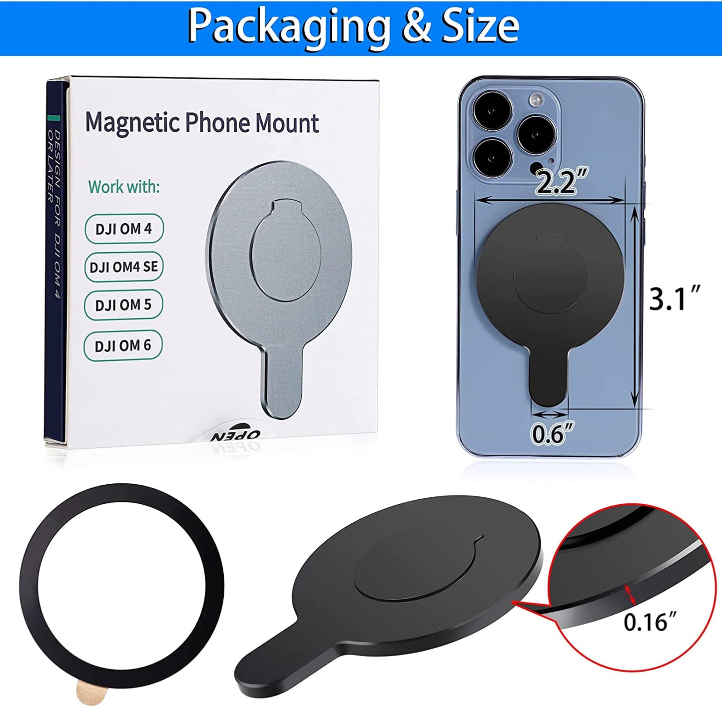 For DJI OM 6 Magsafe Adapter Ring Holder Phone Clamp, Compatible with Gimbal Stabilizer DJI Osmo Mobile 6, Also Fits for DJI OM 5,OM 4,OM 4 SE  UBeesize   