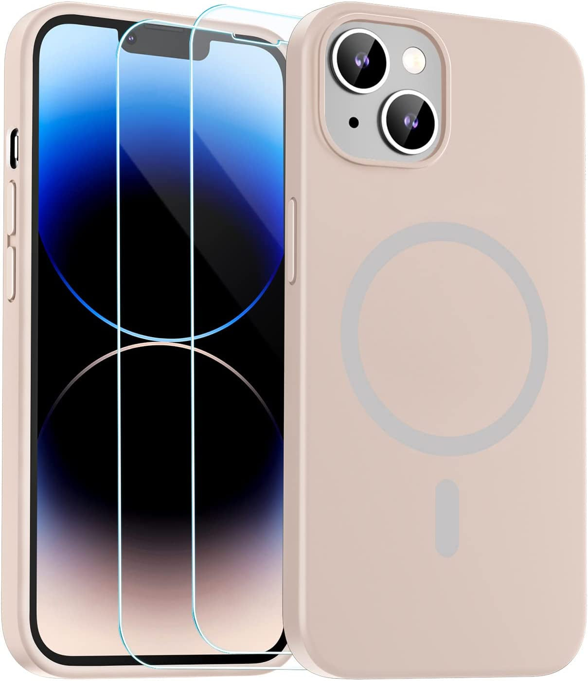 Zapica Liquid Silicone Magnetic for Iphone 14 Case, [Compatible with Magsafe] [With 2 Pack Glass Screen Protector] Anti-Scratch, Shockproof, Slim Soft Phone Case for Iphone 14, 6.1 Inch (Black)  zapica Light Pink  