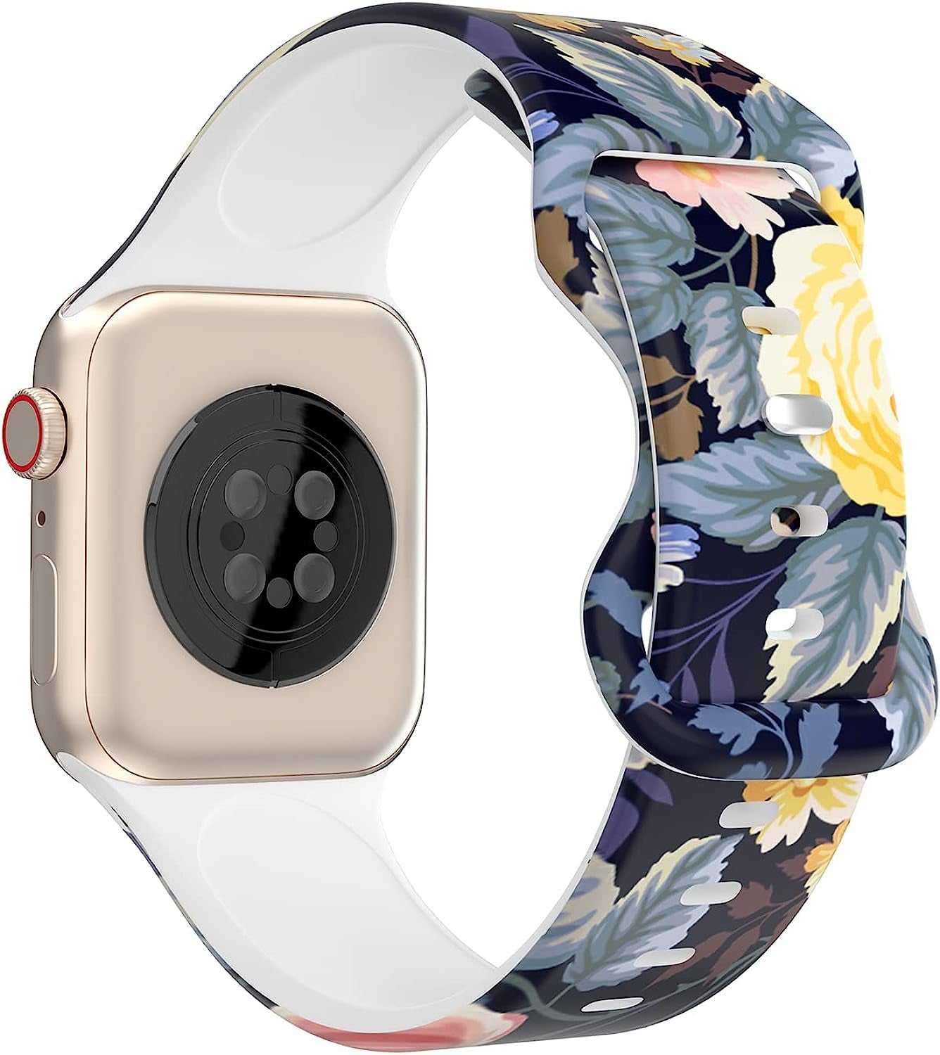 Floral Apple Watch Bands 38Mm 40Mm 41Mm 42Mm 44Mm 45Mm for Women Men, Soft Silicone Sport Replacement Watch Band Flower Design Breathable Slim Strap Wristband for Iwatch Series SE 7 6 5 4 3 2 1 Band  HONEYBABY 06 42mm/44mm/45mm 