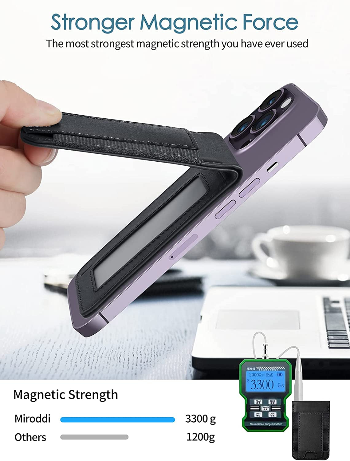 Miroddi Magsafe Wallet Stand - Magnetic Wallet with Adjustable Stand, Magsafe Card Holder for Iphone 14/14 Plus/14 Pro/14 Pro Max and 13/12 Series, Open ID Window, Fits 9 Cards, Vegan Leather, Black  Miroddi   