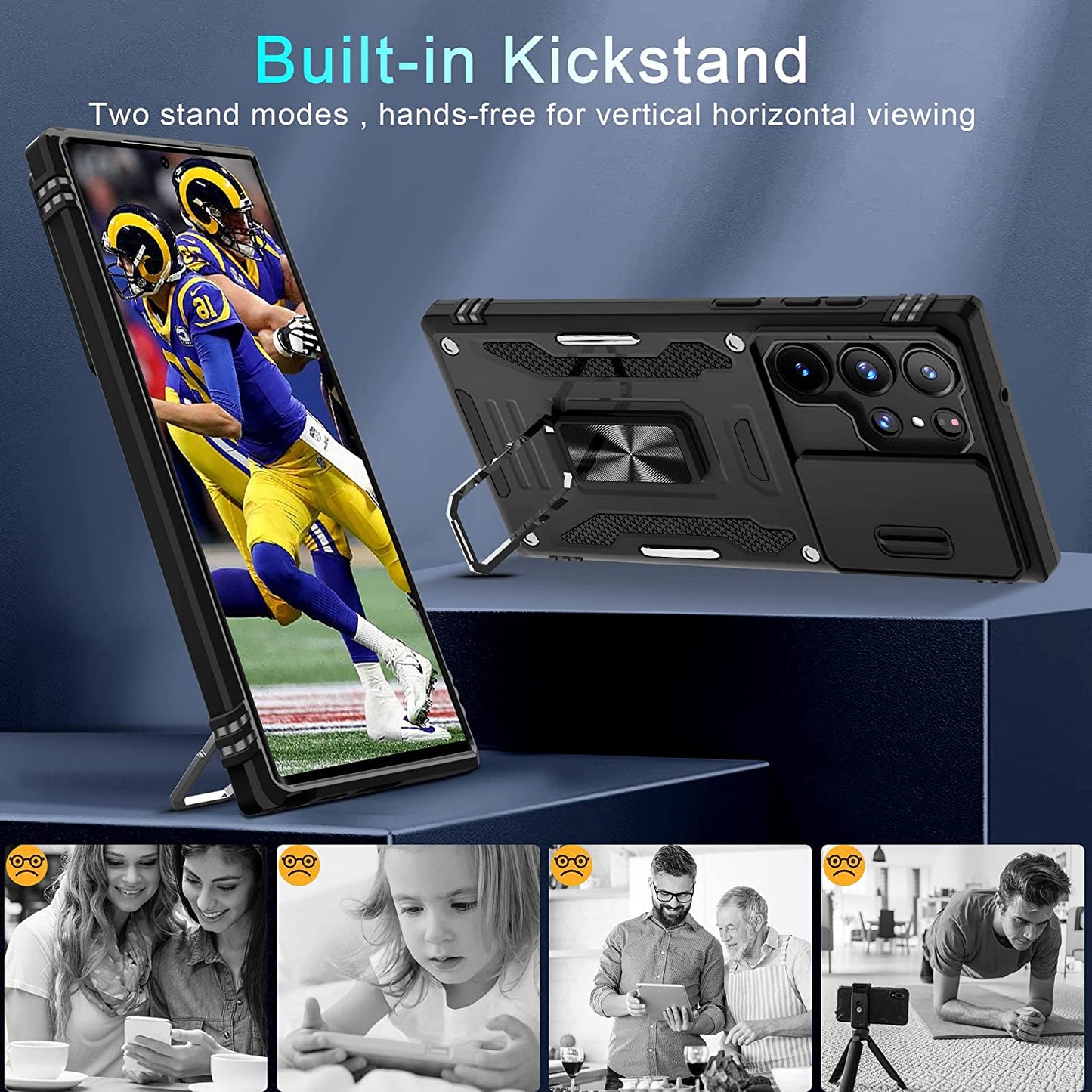 DEERLAMN for Samsung Galaxy S22 Ultra Case with Slide Camera Cover,Built-In Rotated Ring Kickstand [Full Camera Protection] [Military Grade] Heavy Duty Shockproof Protective Case Cover-Black  DEERLAMN   