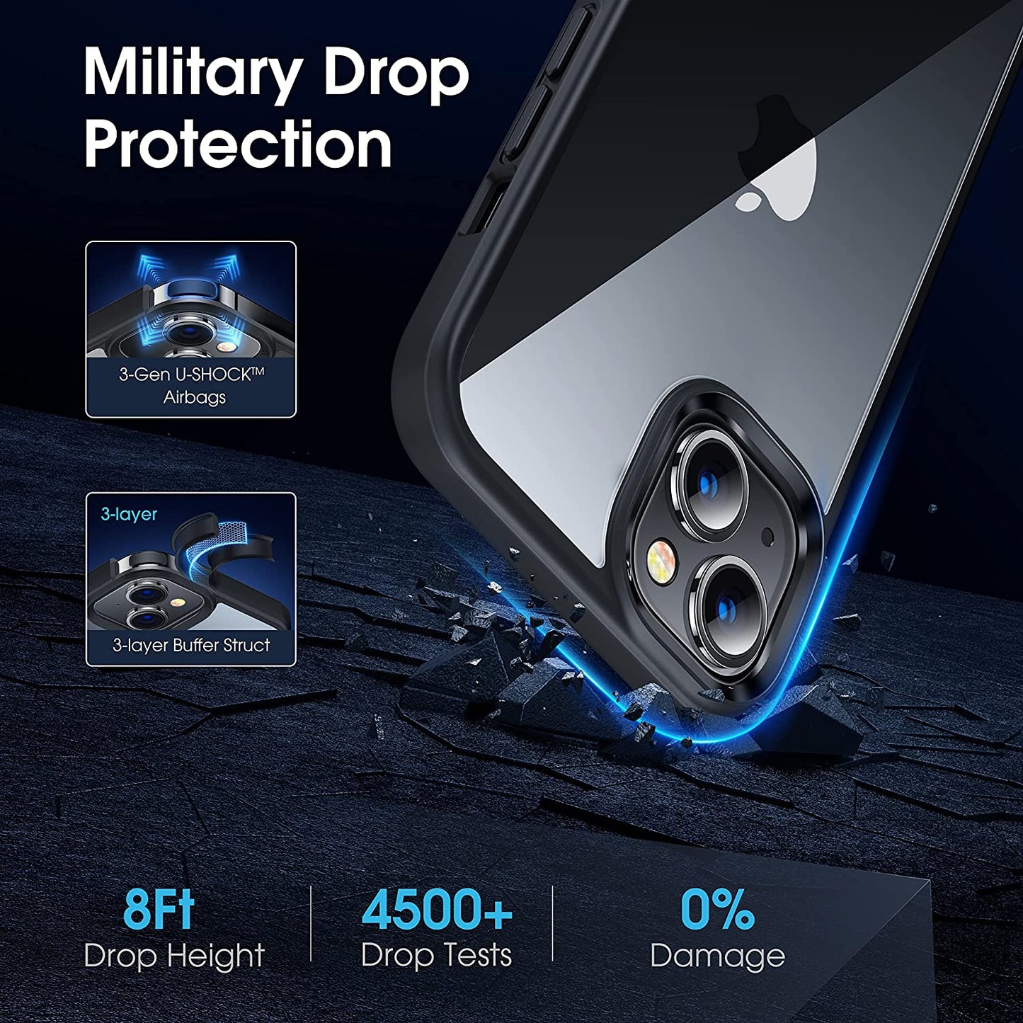 CASEKOO Crystal Clear for Iphone 14 Case & Iphone 13 Case, [Not Yellowing] [Military Grade Drop Protection] Shockproof Protective Phone Case 6.1 Inch 2022 Black  CASEKOO   