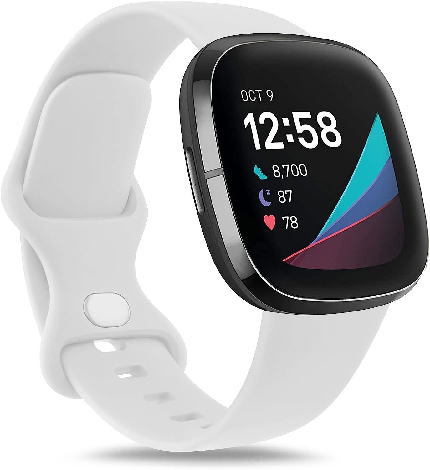 6 Pack Sport Bands Compatible with Fitbit Versa 3 Bands/Fitbit Sense Bands, Classic Soft Silicone Replacement Wristbands for Fitbit Versa 3 Smart Watch Women Men (Small, 6 Pack E)  Mugust White Small 