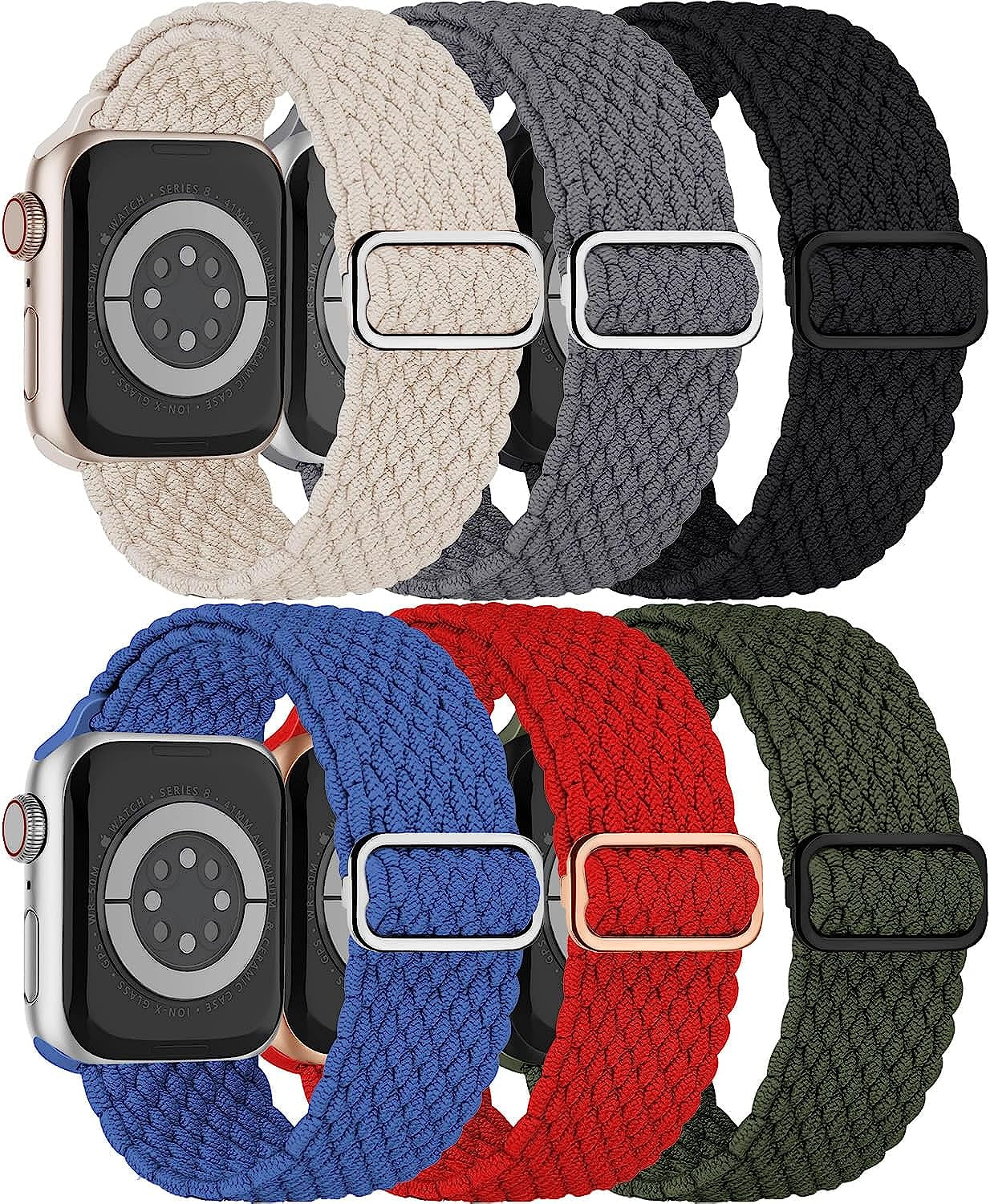Braided Solo Loop for Apple Watch Band 40Mm 41Mm 38Mm 44Mm 45Mm 42Mm Ultra 49Mm Men/Women,Solace Stretchy Nylon Sport Wristband Strap for Iwatch Bands Series 8/7/6 5/4/3/2/1/SE 44 45 41 40 Mm  DMVEIMAL 04-Black/Grey/Starlight/Green/Atlantic Blue/Red 42mm 44mm 45mm 49mm 