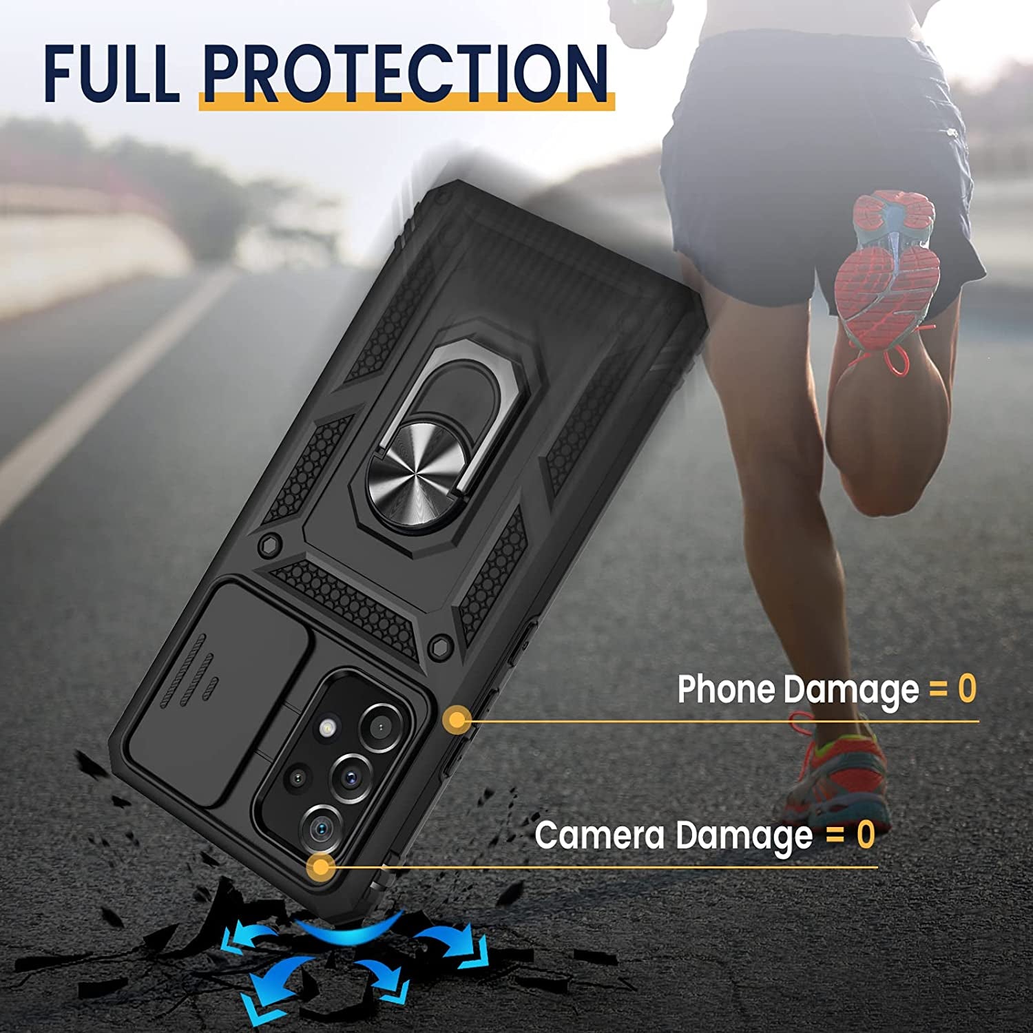 Goton for Samsung A53 5G Case, Galaxy A53 5G Case with Camera Cover & 360°Kickstand Ring with Tempered Glass Screen Protector, Military Grade Shockproof Protective Cover for A53 5G Case Black  Goton   