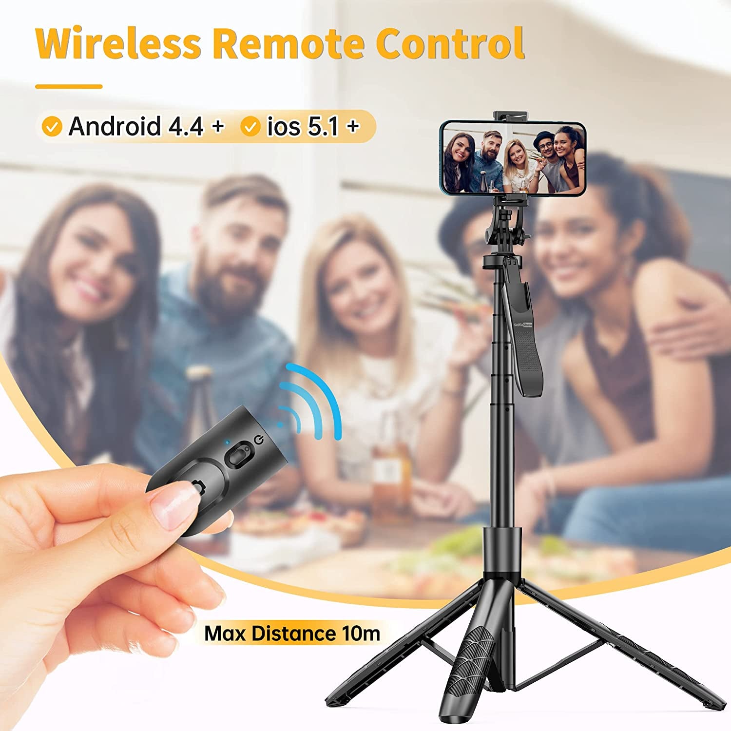 61" Selfie Stick Tripod, All in One Extendable Phone Tripod Stand with Wireless Remote 360° Rotation for Iphone and Android Phone Selfies, Video Recording, Vlogging, Live Streaming, Aluminum  LDP   