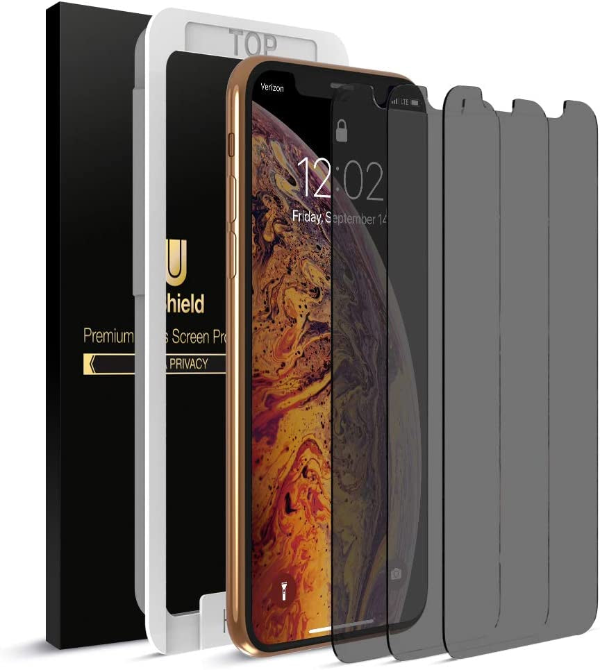 Ushield Privacy Screen Protector Compatible with Iphone Xs/Iphone X/Iphone 11 Pro (5.8" Display) (W/Installation Frame) [Anti-Scratch/Spy] Tempered Glass Screen Protector (3Pack) [Case Friendly]  uShield   