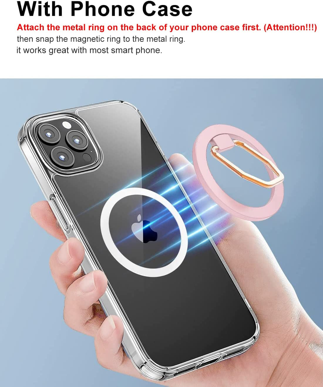 Zylee Magnetic Phone Grip, Magnetic Phone Ring for Magsafe, Magnetic Phone Finger Holder, Adjustable Kickstand, Phone Holder Grip Ring Stand for Magsafe Accessories(Black/Pink)  zylee   