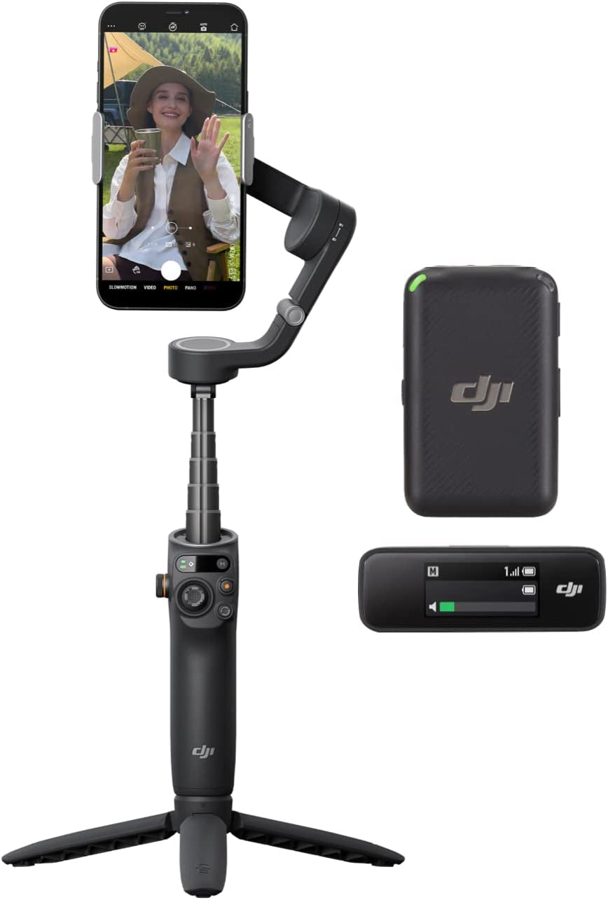 DJI Osmo Mobile 6 Smartphone Gimbal Stabilizer, 3-Axis Phone Gimbal, Built-In Extension Rod, Portable and Foldable, Android and Iphone Gimbal with Shotguides, Vlogging Stabilizer, Youtube Tiktok Video  DJI DJI Osmo Mobile 6 + DJI Mic (1 TX + 1 RX)  