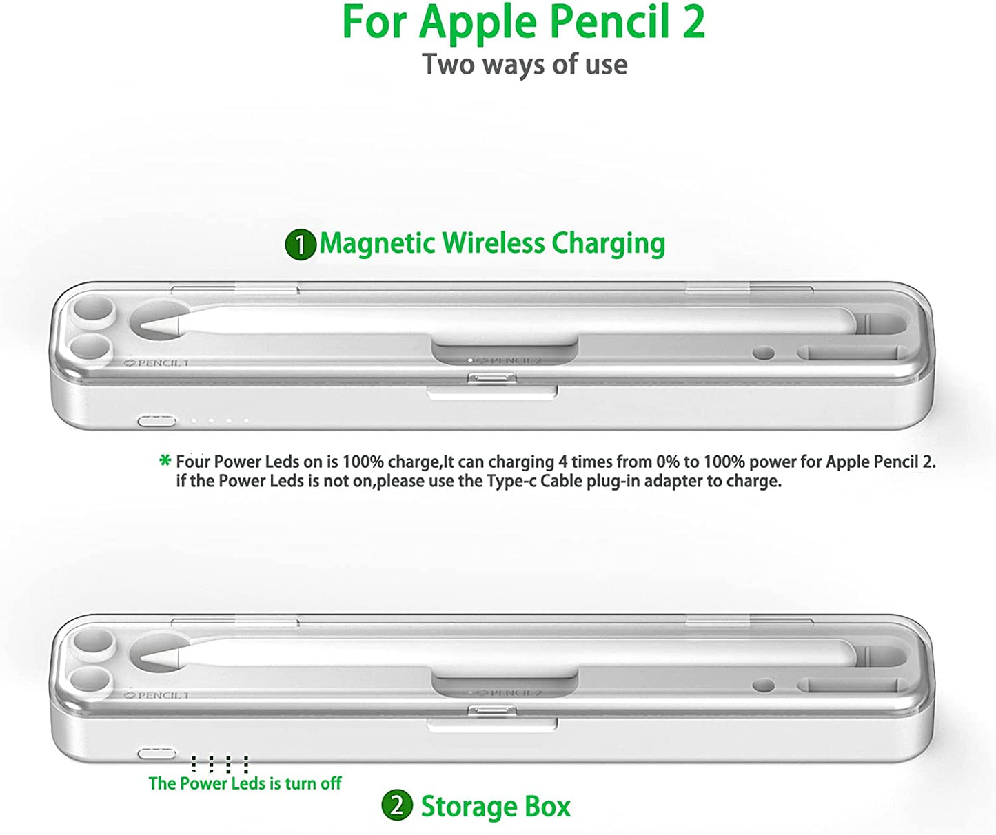 Magnetic Wireless Charging Case Compatible with Apple Pencil 2Nd Generation & 1St, Charger Dock for Ipad Stylus Pen,Carrying Case & Storage Protective Box for Ipad Penceil(With Battery)  CKINEE   