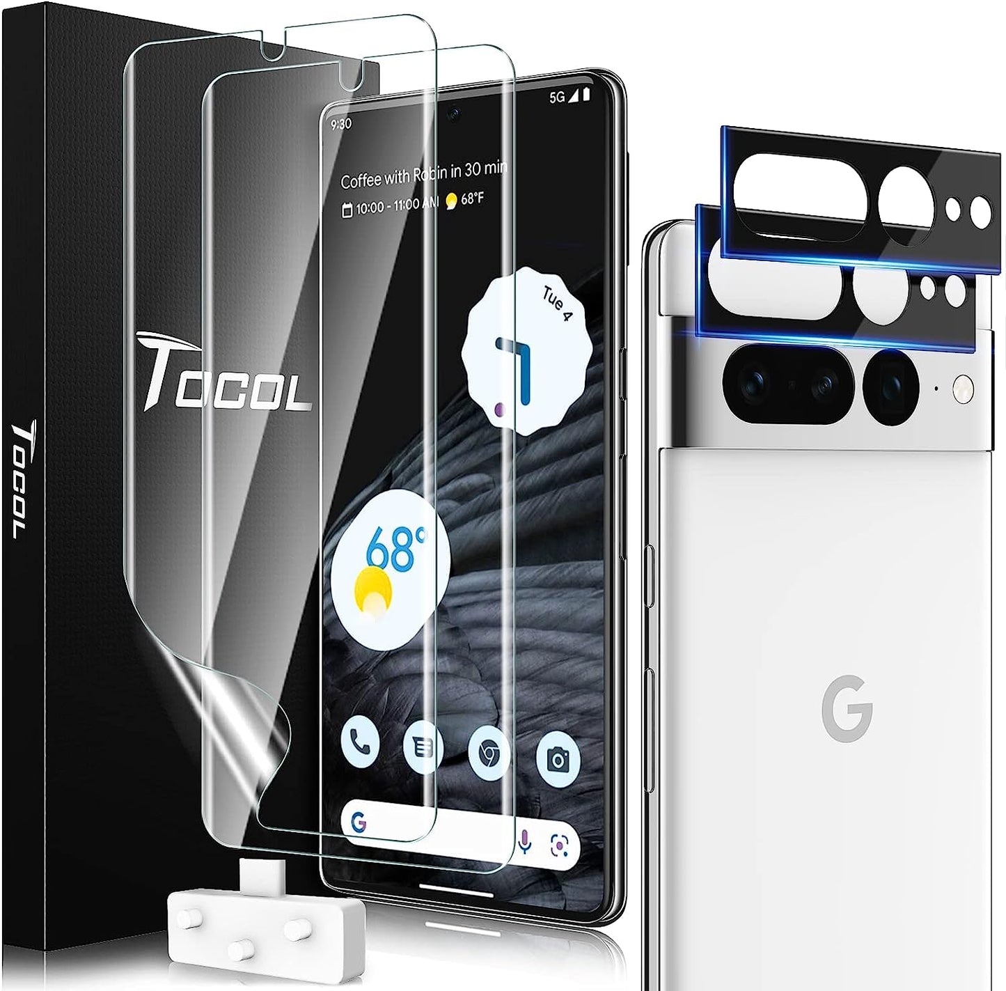 TOCOL [3+3 Pack Compatible for Google Pixel 6 5G 6.4''- 3 Pack Tempered Glass Screen Protector & 3 Pack Glass Camera Lens Protector, Case Friendly, Anti-Scratch [Alignment Tool] [Fingerprint Unlock]  TOCOL Google Pixel 7 Pro  