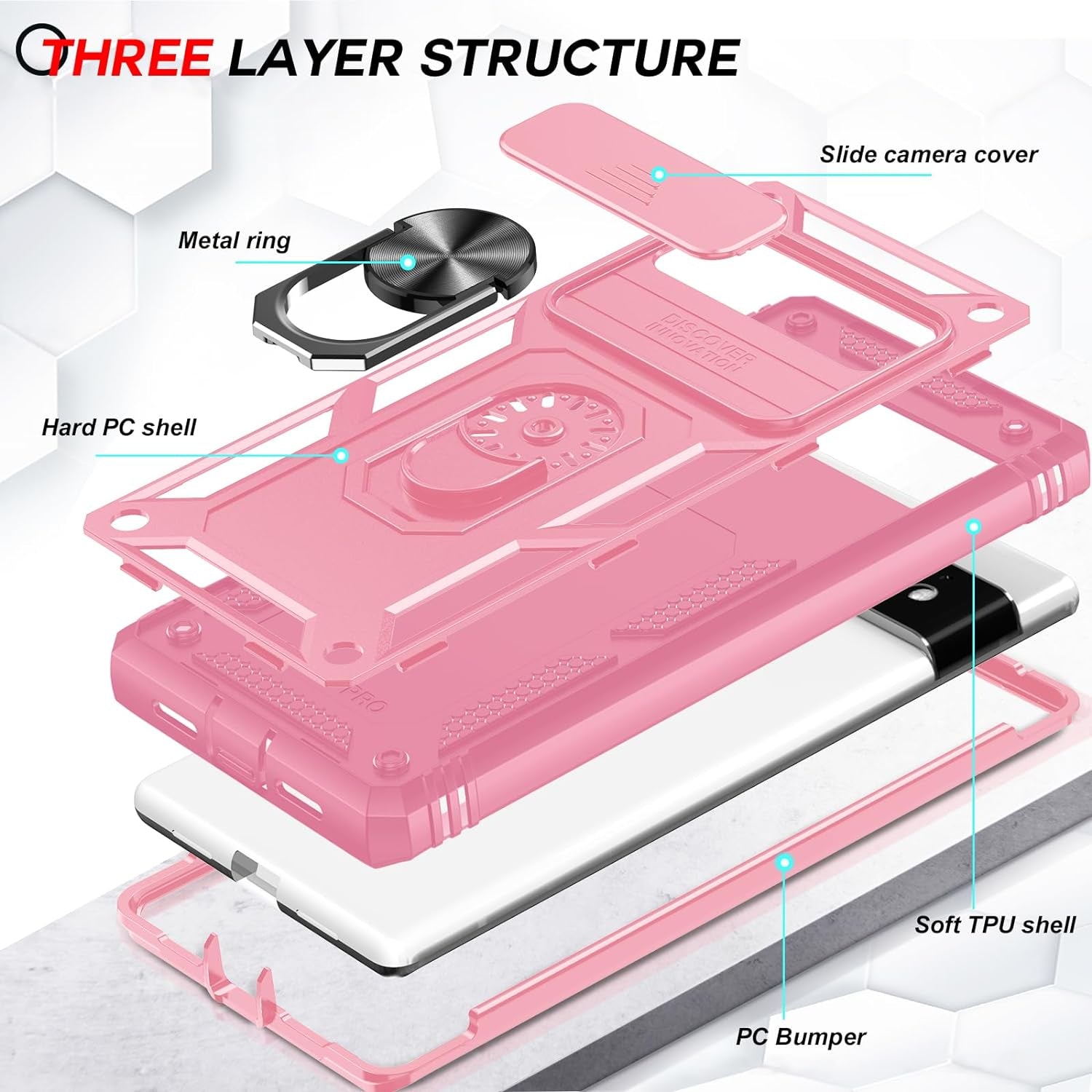 Leyi for Google Pixel 6 Pro Case: Case for Pixel 6 Pro with Slide Camera Cover, 360 Full Body Military-Grade Phone Case with Kickstand for Pixel 6 Pro, Pink  LeYi   