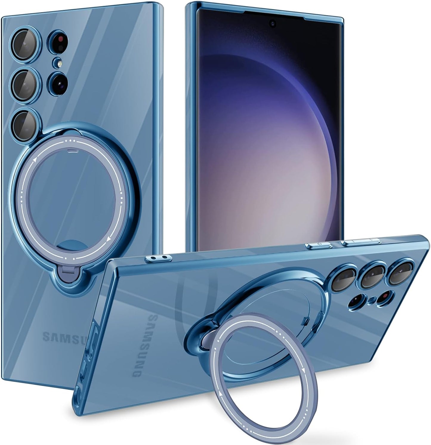 Tnarru Clear Samsung Galaxy S22 Ultra Case with Magnetic Stand [Compatible with Magsafe] [360° Rotatable Ring Holder Kickstand] Plating TPU Shockproof Protective Galaxy S22 Ultra Phone Case - Purple  Tnarru Blue  