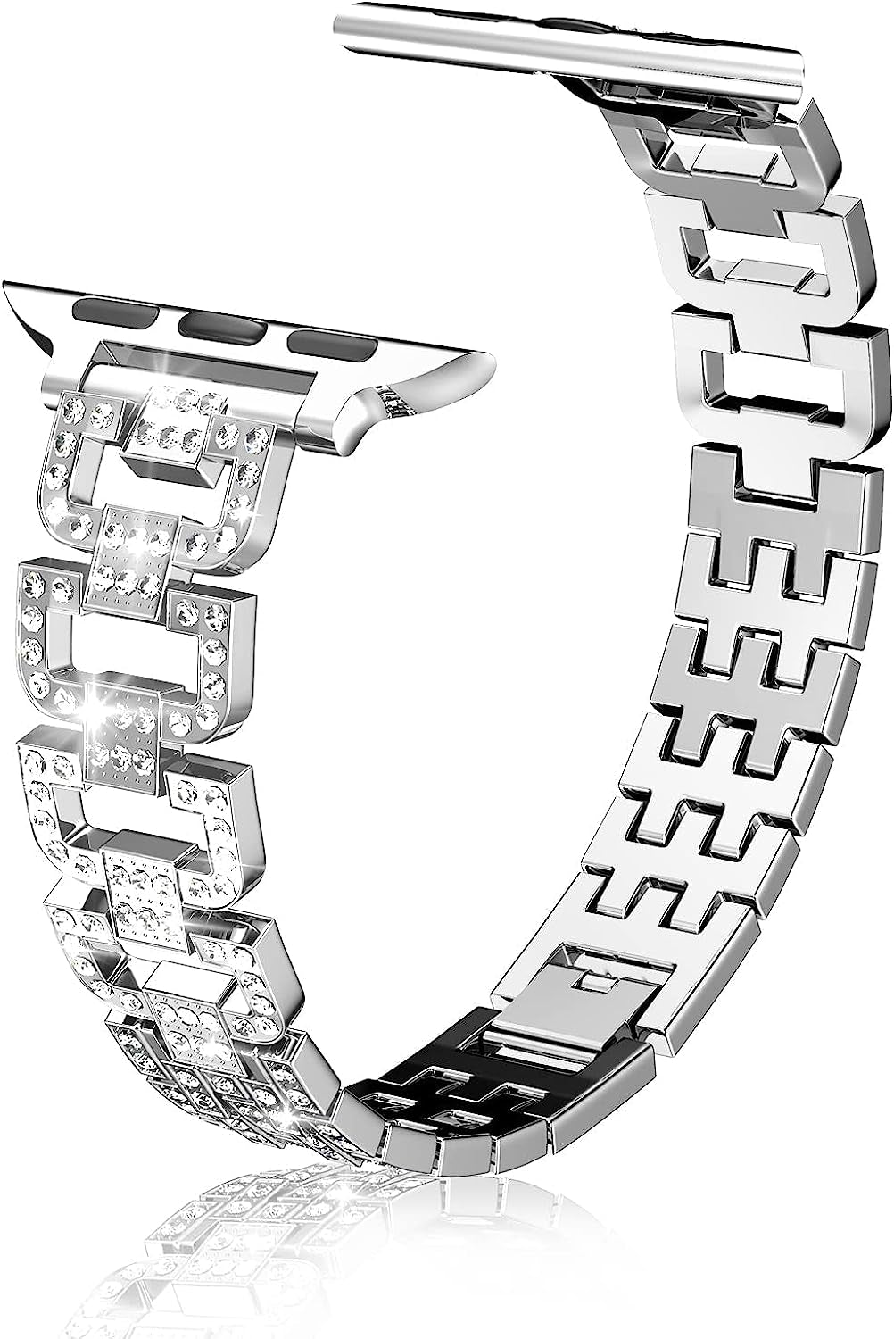 SIBOLOO for Apple Watch Band 45Mm 44Mm 42Mm 41Mm 40Mm 38Mm Series 7 Series 6 5 4 3 2 1 SE, Diamond Rhinestone Stainless Steel Iwatch Band, Bling Replacement Bracelet Metal Wristband Strap  SIBOLOO   