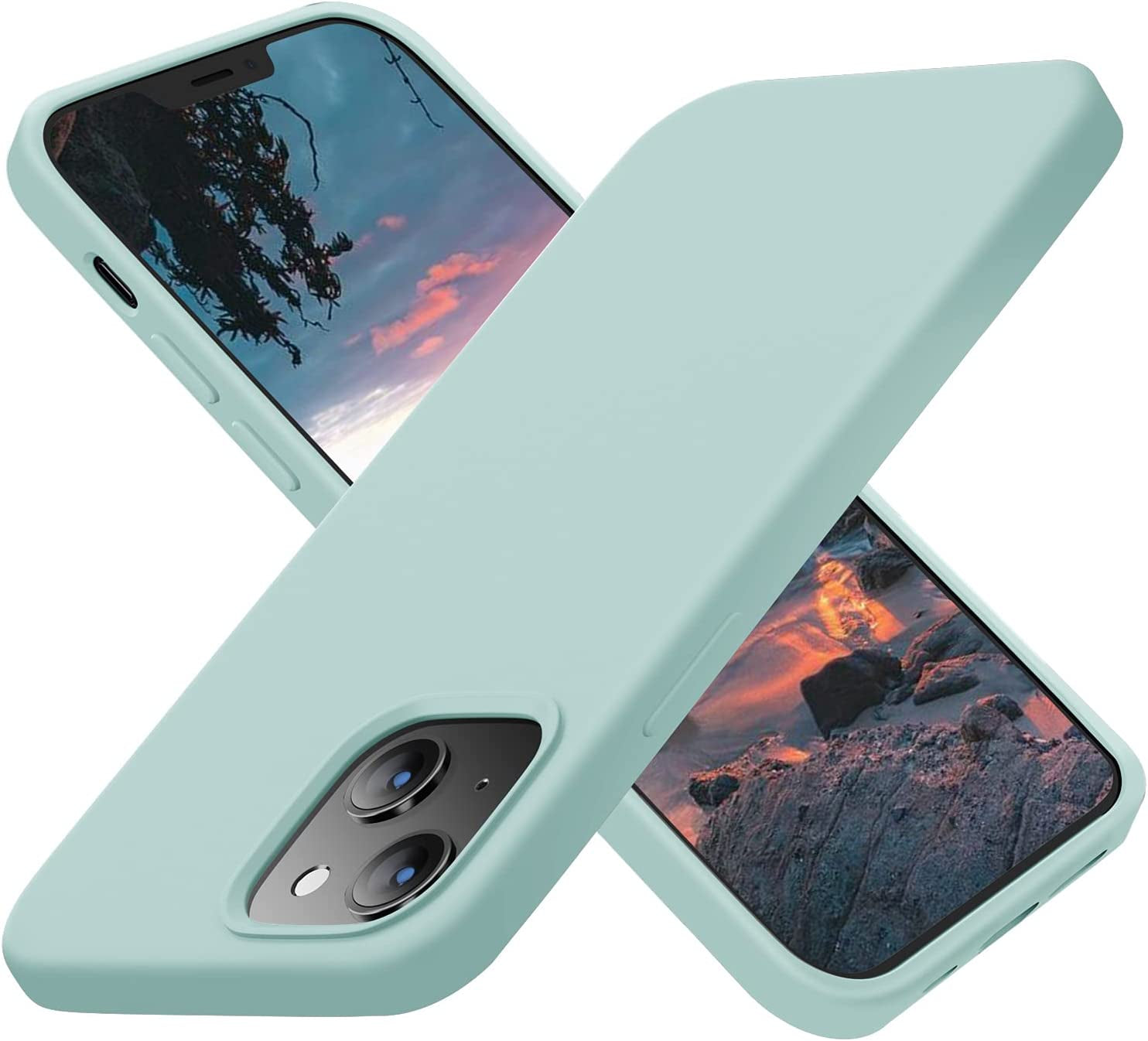 Cordking Designed for Iphone 13 Case, Iphone 14 Case, Silicone Ultra Slim Shockproof Protective Phone Case with [Soft Anti-Scratch Microfiber Lining], 6.1 Inch, Clove Purple  Cordking Mint green  