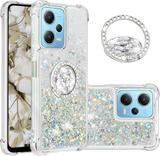 Ephoou for Xiaomi Redmi Note 12 4G Glitter Case for Women Girls, Sparkle Flowing Clear Quicksand Waterfall Soft TPU Liquid Case Cover with Bling Diamond Ring for Xiaomi Redmi Note 12 4G Lsz-Silver  Ephoou   