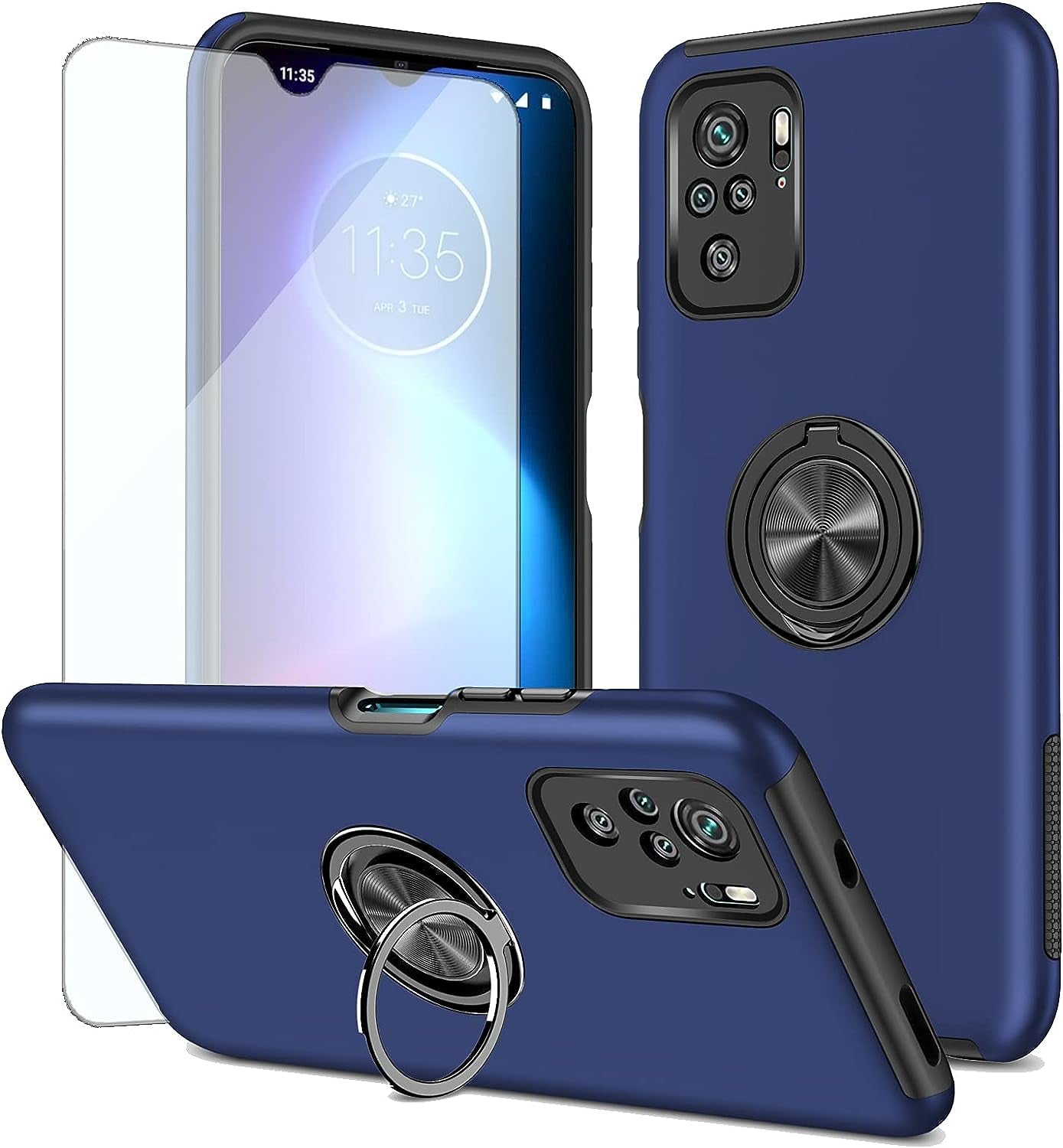 Asuwish Compatible with Xiaomi Redmi Note 10/10S 4G Case and Tempered Glass Screen Protector Cover Slim Magnetic Ring Holder Cell Accessories Phone Cases for Redme Note10 S Note10S Women Men Red  Asuwish Blue For Redmi Note 10 (4G) / 10S 