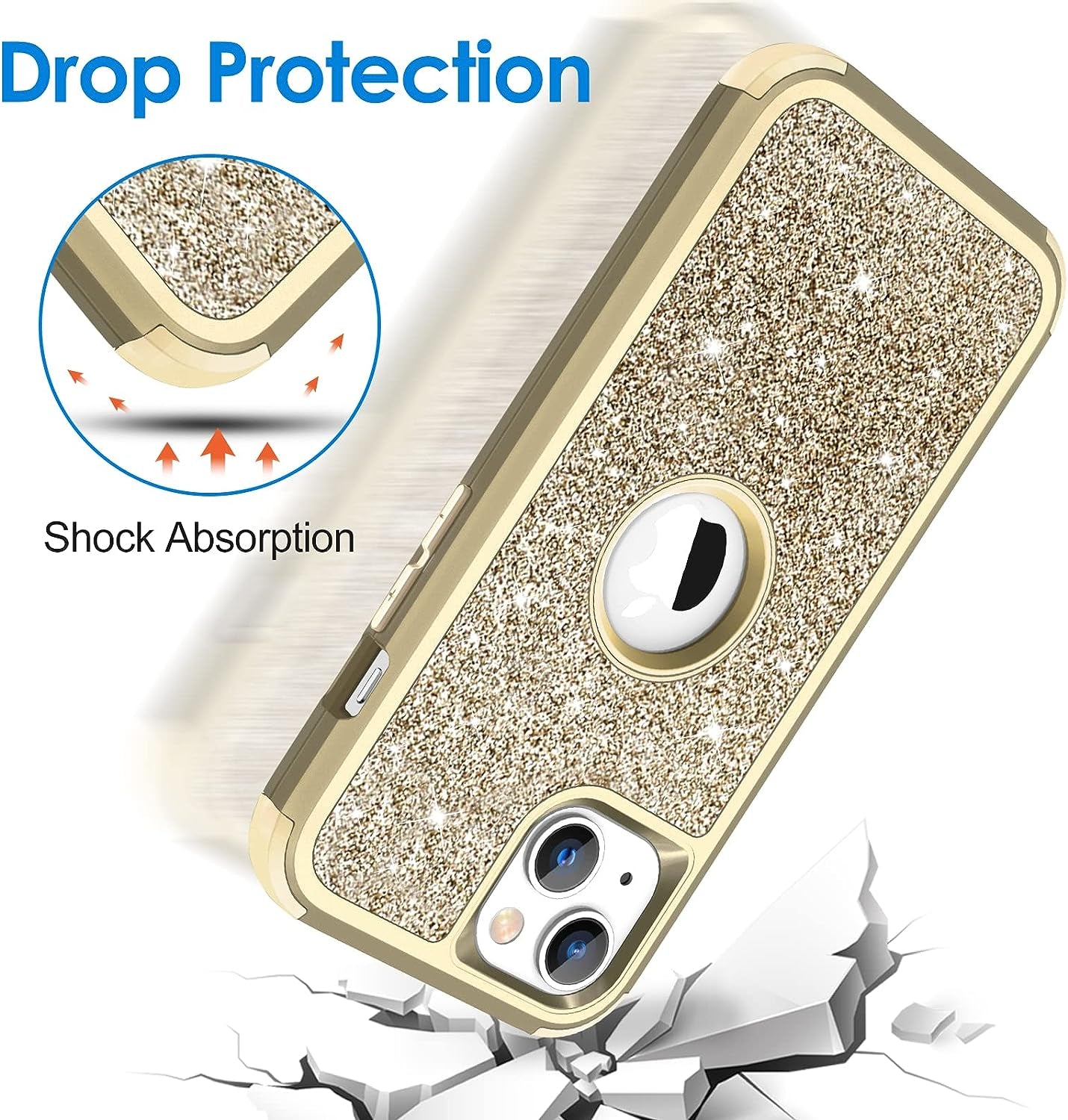 Hython for Iphone 14 plus Case, Heavy Duty Full-Body Defender Protective Phone Cases Glitter Bling Sparkle Hard Shell Hybrid Shockproof/Drop Proof 3-Layer Military Rubber Bumper Cover for Women Girls  Hython   