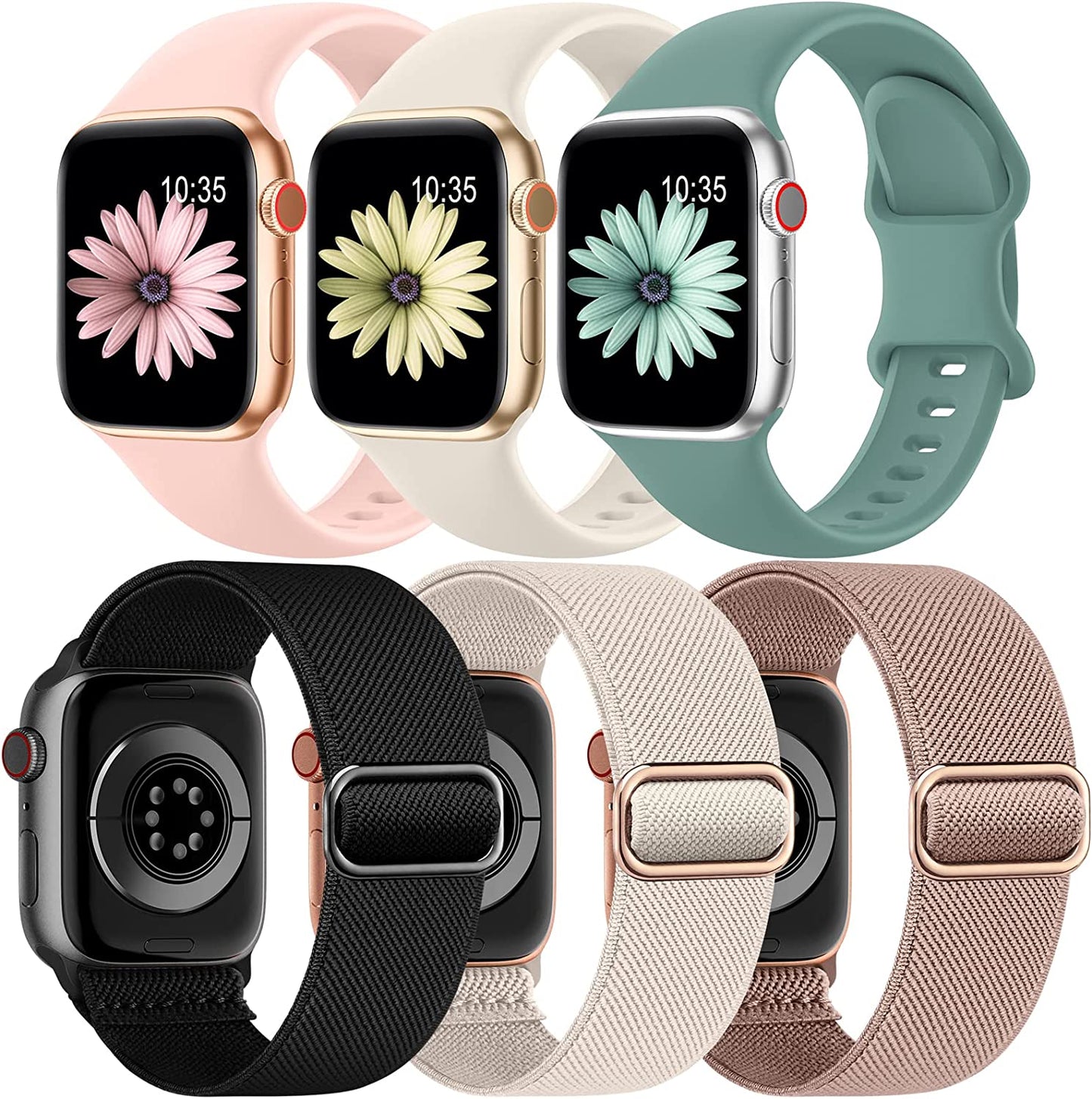 6 Pack Bands Compatible with Apple Watch Band 38Mm 40Mm 41Mm 42Mm 44Mm 45Mm 49Mm-3Pack Soft Silicone Strap, 3Pack Elastic Sport Wristbands for Iwatch Series Ultra 8 7 6 5 4 3 2 1 SE Women Men  iFuntec Most-Popular 38/40/41mm 