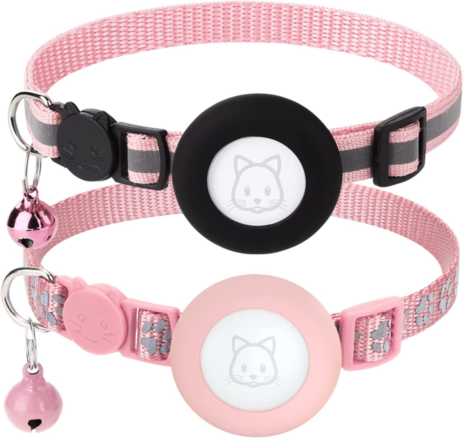 2Pack Airtag Cat Collars, Reflective Air Tag Cat Collar with Breakaway Safety Buckle and Bell, Adjustable Cat Collar with Airtag Holder Compatible with Apple Airtag for Small Pets (Black)  SimpleThings Pink  