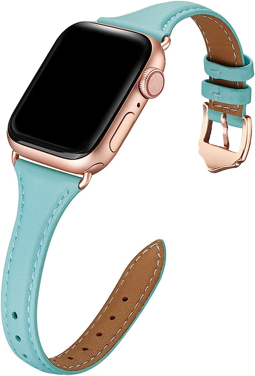 WFEAGL Leather Bands Compatible with Apple Watch Band 38Mm 40Mm 41Mm 42Mm 44Mm 45Mm 49Mm Women, Top Grain Leather Strap Slim & Thin Replacement Wristband for Iwatch Ultra SE & Series 8 7 6 5 4 3 2 1  WFEAGL TiffanyBlue/RoseGold 42mm 44mm 45mm 49mm 