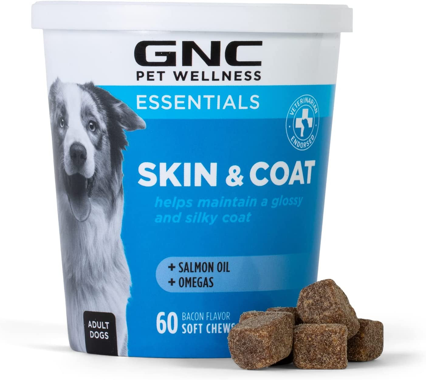 GNC for Pets Essentials Calming Soft Chew Dog Supplements | 60 Ct Chicken Flavor Dog Soft Chew Supplements for Calming and Relaxation | Adult Dog Calming Chews for Anxiety, White  Fetch for Pets Skin & Coat  