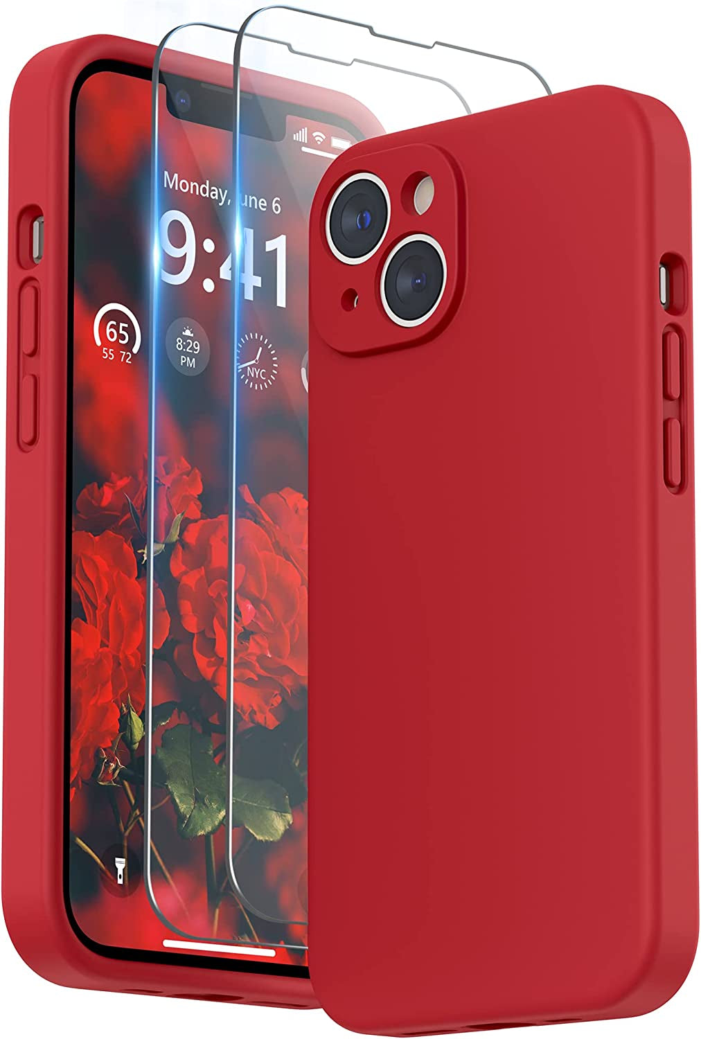 SURPHY Compatible with Iphone 14 Case with Screen Protector (Camera Protection + Soft Microfiber Lining) Liquid Silicone Phone Case 6.1 Inch 2022, Cactus Green  SURPHY Red  