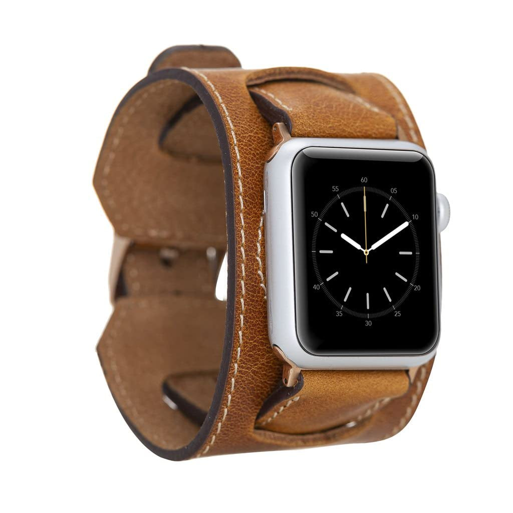 HARDISTON Cuff Watch Band Compatible with Apple 44Mm for Men & Women, Handmade Genuine Leather, Compatible with Iwatch Series 7 6 5 4 3 2 1 SE, Wrist Bracelet Arm Band, Medium/Band-Russet  HARDISTON Band-Amber iWatch-49mm / Band-Small 