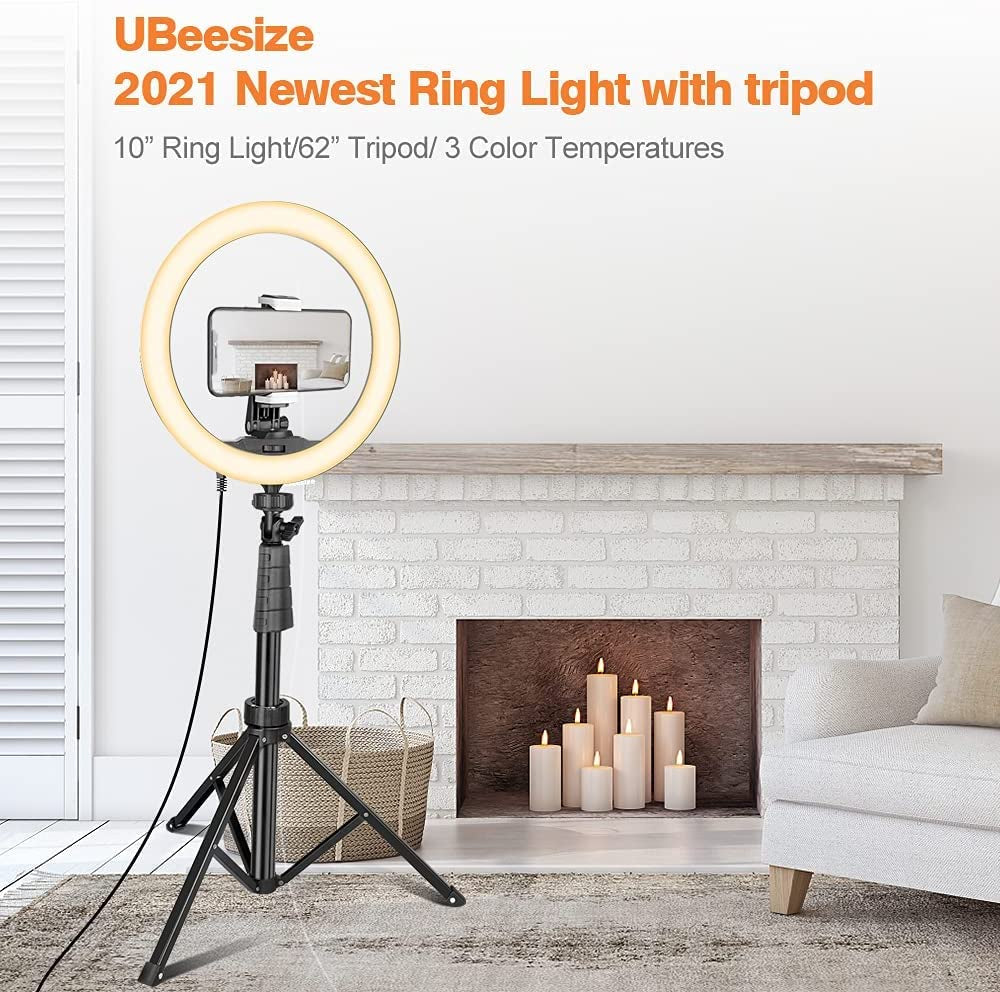 Ubeesize 10''Selfie Ring Light with 62''Tripod Stand, Led Ring Light with Phone Holder and Remote for Video Recording/Zoom Meeting (Youtube/ Tiktok/Twitch), Compatible with Phones, Cameras & Webcams  UBeesize   