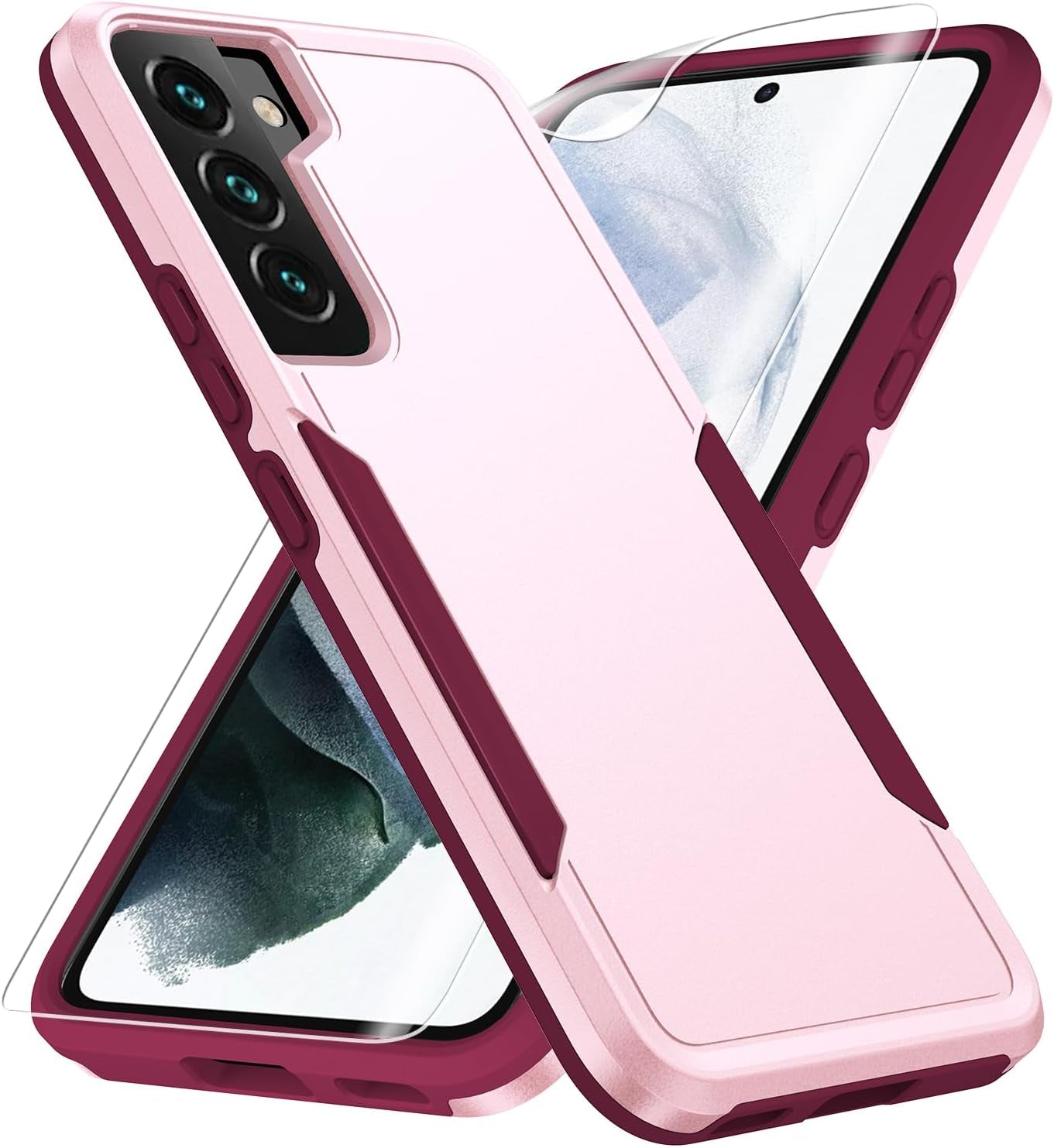 For Samsung Galaxy S22 Case, Galaxy S22 Case with HD Screen Protector [Military Grade Drop Tested] Heavy-Duty Tough Rugged Shockproof Protective Case for Samsung S22, Black  BOYOSS Pink  