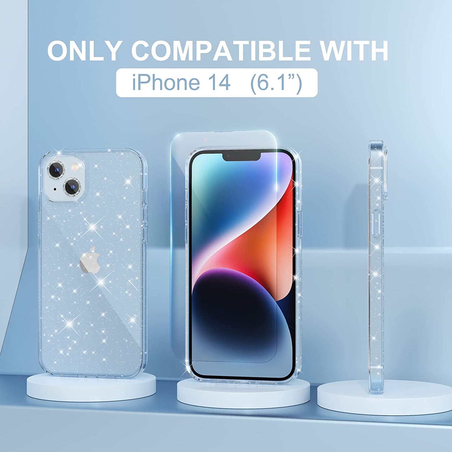 Choiche Compatible for Iphone 14 Case Cute, Women Clear Glitter Bling Sparkly Case, [2 X Diamond Camera Lens Protectors] [2 X Tempered Glass Screen Protectors] 6.1-Inch (Glitter Clear)  Choiche   
