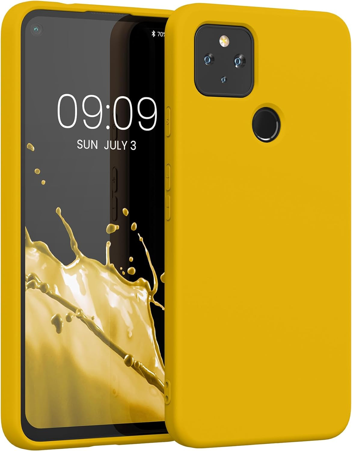 Kwmobile Case Compatible with Google Pixel 4A 5G Case - Slim Protective TPU Silicone Phone Cover - Black Matte  KW-Commerce Radiant Yellow  