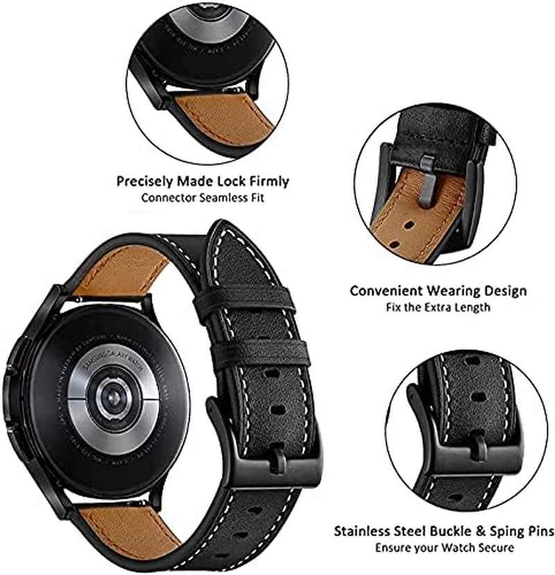 20Mm Leather Bands for Samsung Galaxy Watch 5 Band 44Mm 40Mm / Galaxy Watch 5 Pro 45Mm Band 2022 / Galaxy Watch Active 2 Band 40Mm 44Mm / Galaxy Watch 4 / 4 Classic Bands for Men Women Leather Strap  HATALKIN   