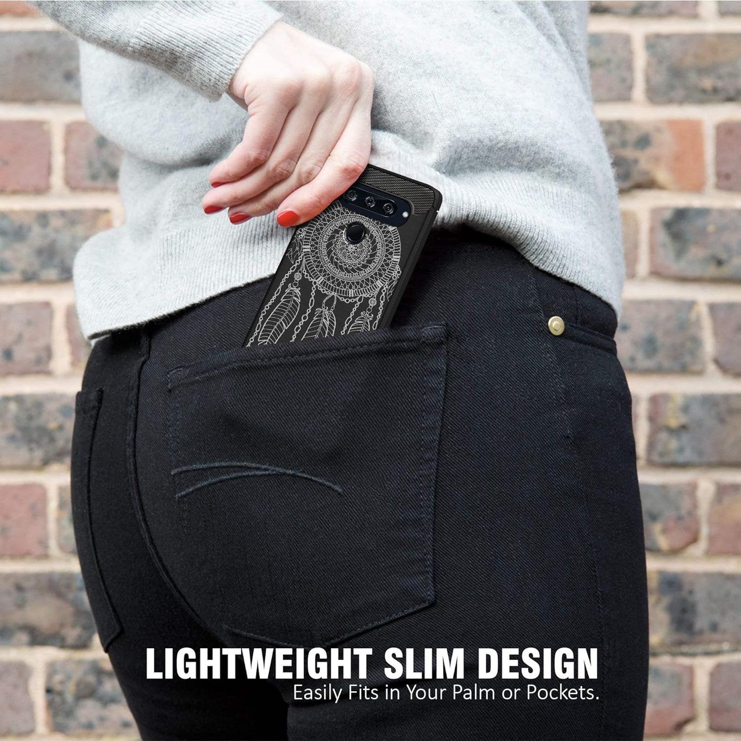 Casesondeck Case Compatible with [LG V40 Thinq] Tribal Floral Matte TPU Flexible Carbon Fiber Textured (Dreamcatcher)  CasesonDeck   