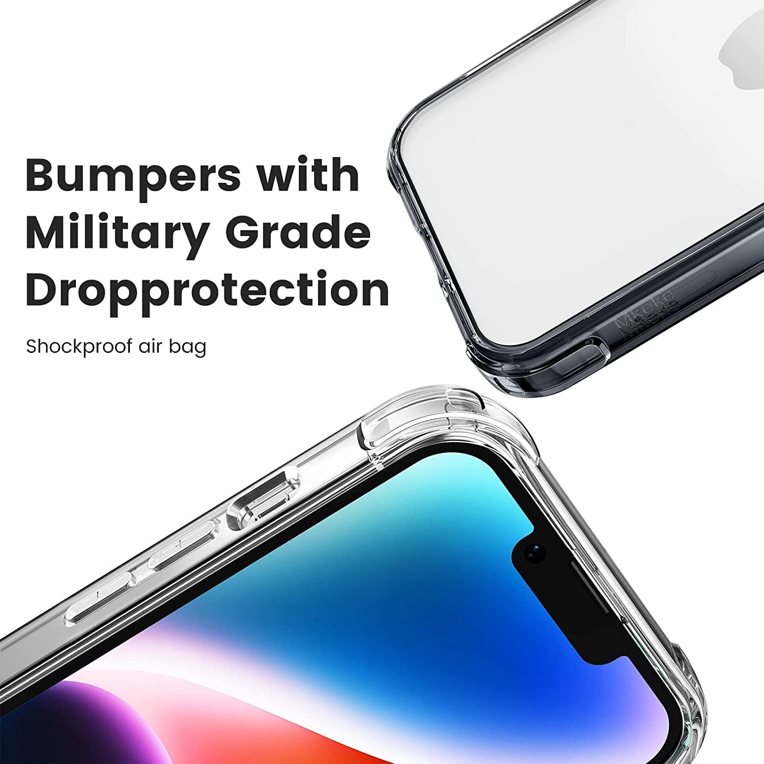 Mkeke for Iphone 13 Case Clear, for Iphone 14 Case Clear, Anti-Yellowing Upgraded Sturdy Case with Bumpers for Iphone 14/13, Gradient Light Black  Shenzhen Make Technology Company Limited   