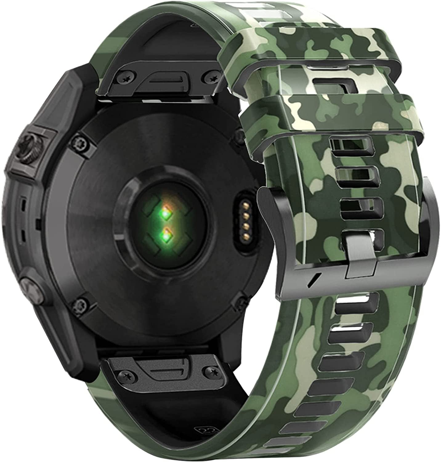 Bandkids 26Mm Camouflage Band for Garmin Fenix 5X /Fenix 6X /Fenix 7X Watch Band,Soft Silicone Waterproof Sport Quickfit Watch Bands for Garmin Fenix 6X Pro/5X Plus/Fenix 3/3 Hr/Enduro/Tactix Delta  Bandkids Green  