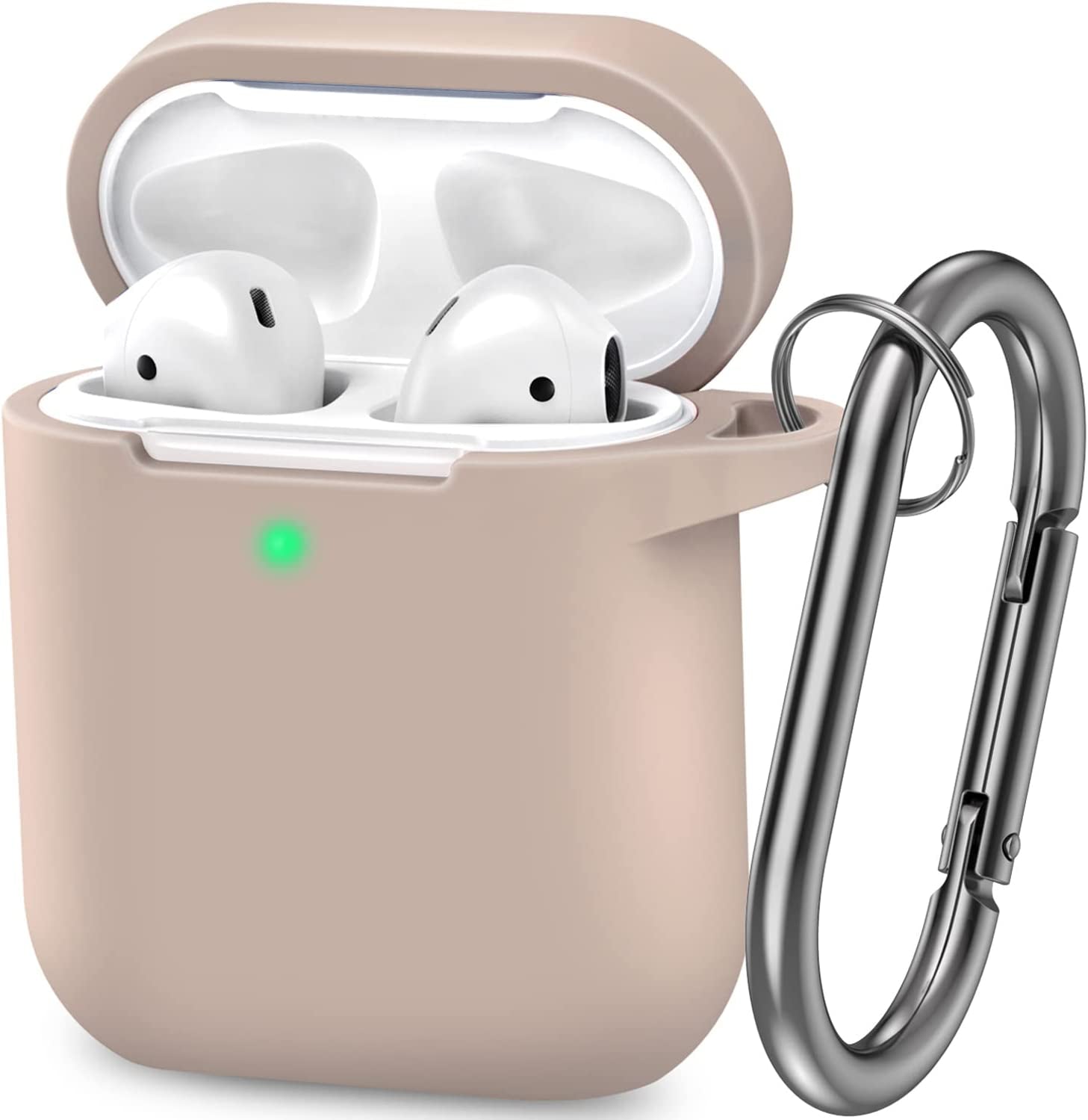 ATUAT Airpods Case Cover, Full Protective Silicone Skin Dust-Proof Designed for Apple Airpods 1St 2Nd Generation with Keychain, Front LED Visible, Midnight Blue  ATUAT C-Milk Tea  