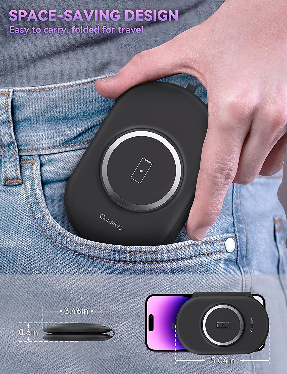 Consasy Magnetic Wireless Charger, Foldable Wireless Charger 3 in 1 Charging Station for Multiple Devices, Travel Charger for Iphone 14 13 12 Series, Airpods 3/2/Pro, Iwatch 2-Ultra(Adapter Included)  Consasy DongGuanShi WeizhiChuang Technology   