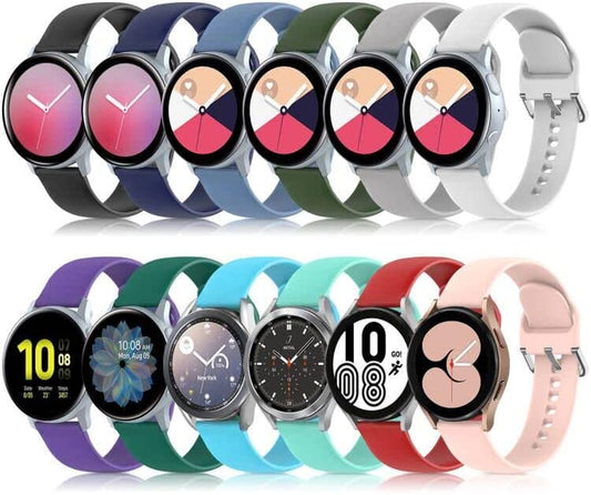 12 Pack Silicone Bands Compatible with Samsung Galaxy Watch Active 2 / Active 40Mm 44Mm / Galaxy Watch 5 & 5 Pro/Watch 4 & 3 41MM / 42Mm,Gear S2 Classic/Gear Sports (20Mm)(Silver Buckle)  EverAct   