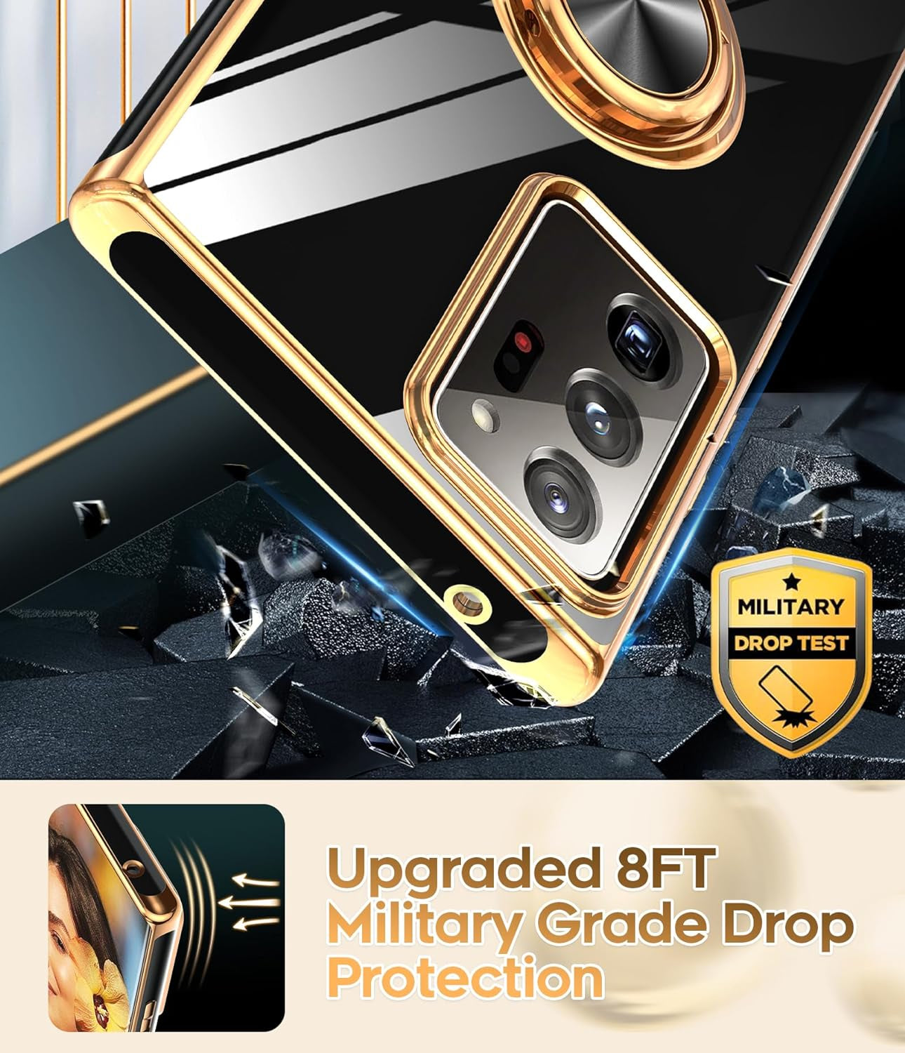 Leyi for Samsung Galaxy Note 20 Ultra Case: 360° Rotatable Ring Holder Magnetic Kickstand, Plating Rose Gold Edge Protective Samsung Galaxy Note 20 Ultra Case, Black  LeYi   