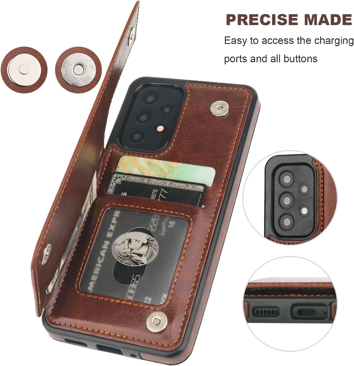 Onetop Compatible with Samsung Galaxy A53 Wallet Case with Card Holder, PU Leather Kickstand Card Slots Case, Double Magnetic Clasp and Durable Shockproof Cover 5G 6.5 Inch(Brown)  Onetop   