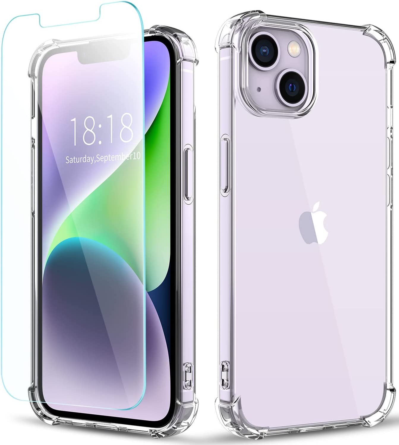 YOYORI Compatible with Iphone 14 Case with Screen Protector, Flower Pattern Design, Floral Clear Women Phone Case Shockproof Protective Soft TPU Bumper Cover 6.1 Inch 2022 (Butterfly/Blue)  YOYORI Clear  