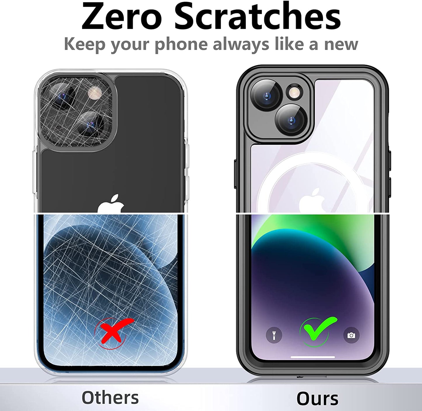 Temdan for Iphone 14 plus Case Waterproof,Built-In 9H Tempered Glass Screen Protector [Real 360][IP68 Underwater][14Ft Military Dropproof][Dustproof][Compatible with Magsafe] - Black/Clear  Temdan   