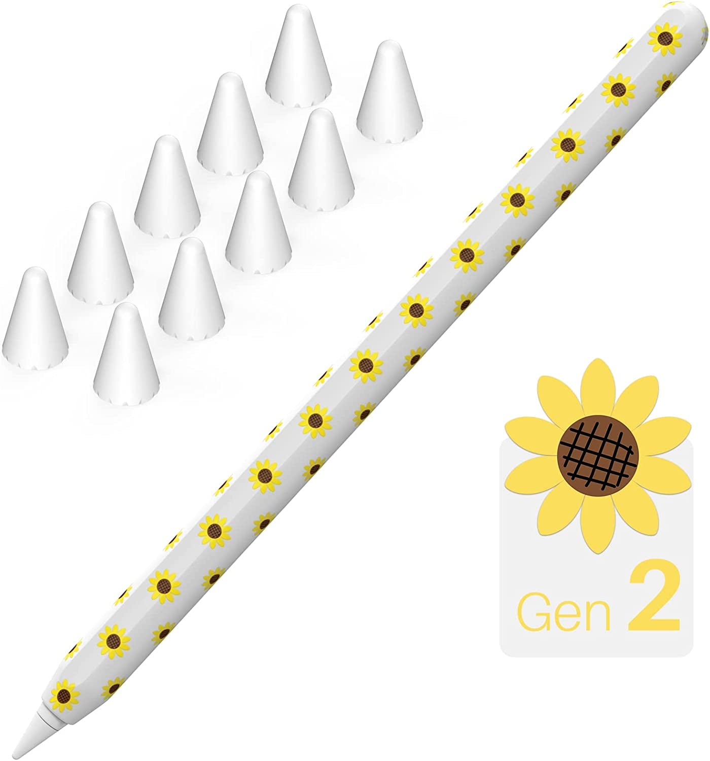 NIUTRENDZ Sunflower Case for Apple Pencil 1St Generation Case Cover Silicone Protective Sleeve Accessories with Apple Pencil Tips Cover & Cable Adapter Tether (Black)  NIUTRENDZ White Apple Pencil 2nd Generation 
