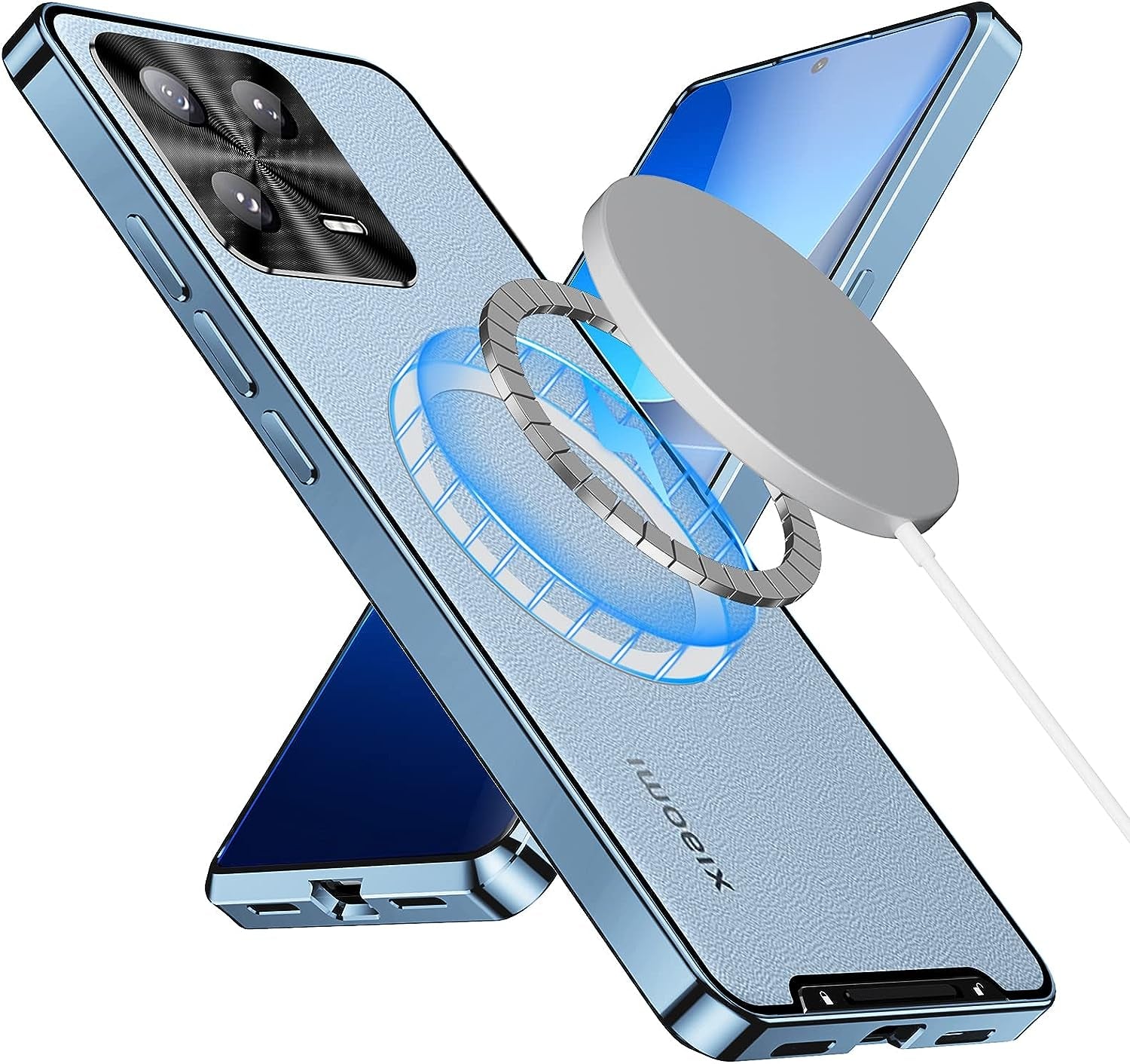 Tffozssi Case for Xiaomi 13, Compatible with Magsafe Magnetic Adsorption Metal Bumper Back Translucent Matte PC Cover, Black  Tffozssi Blue Xiaomi 13 