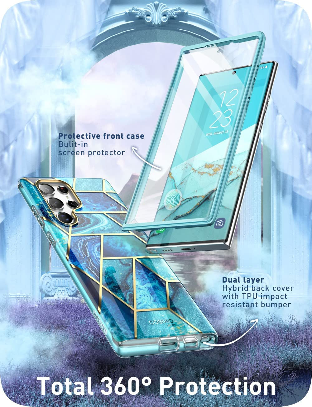 I-Blason Cosmo Series for Samsung Galaxy S22 Ultra 5G (2022 Release), Slim Stylish Protective Case with Built-In Screen Protector (Ocean)  i-Blason   