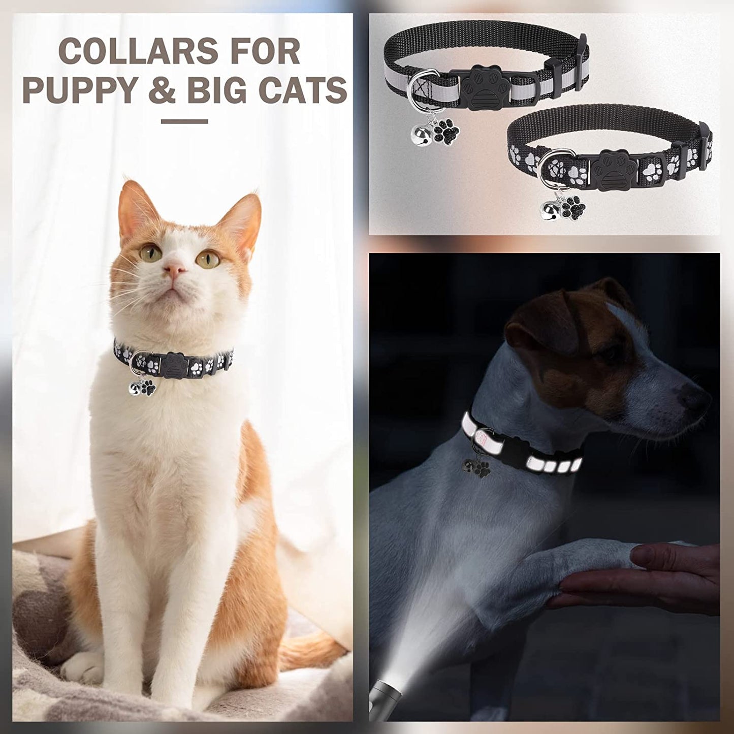 DILLYBUD Reflective Cat Collars Breakaway for Big Cats/Adult Cats Boys and Girls with Bell and Charm, 3/5" Width Safety Buckle Nylon Kitten Collar, 2 Pack Adjustable Soft Cute Pet Collar for Summer  DILLYBUD   