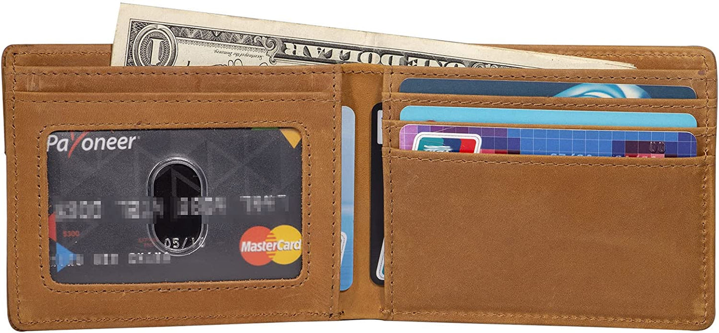 Airtag Wallet Case Leather Bifold Wallet for Air Tag GPS Tracker RFID Slim Front Pocket Wallet for Men (Leather Bifold Wallet)  Fundykee   